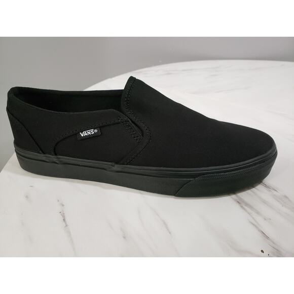 NEW SIZE 10 - Vans Women's Asher Slip-On Sneaker Canvas Solid Black on Black - Picture 3 of 6